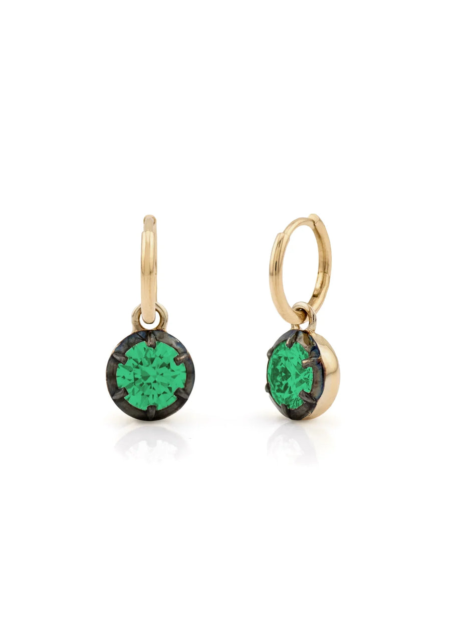 Bouton Lab-Created Emerald Button Back Set Round Brilliant Shape Hoops
