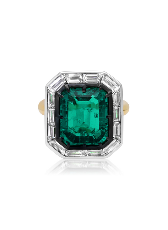La Majesté Recrystalized Emerald and Lab Grown Diamond Ring in Gold