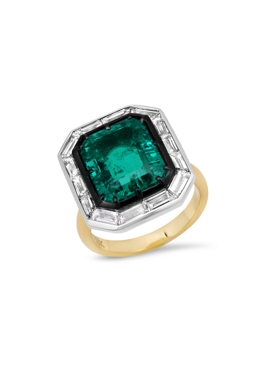La Majesté Recrystalized Emerald and Lab Grown Diamond Ring in Gold