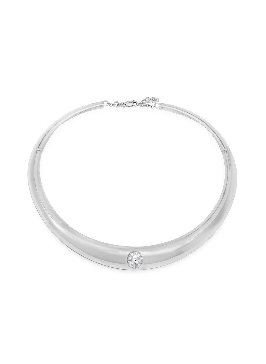 Beignet tapered sterling silver torque necklace set with a 4 ct lab-grown diamond