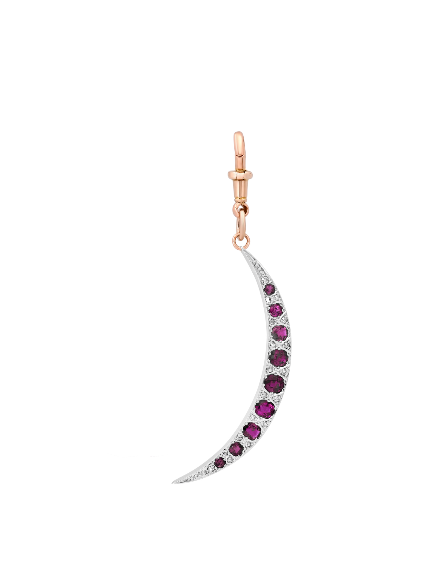 Vintage Victorian Burmese Ruby and Natural Diamond Crescent Moon in Gold