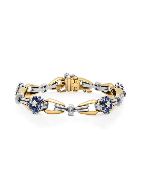 Vintage Two-Tone Sapphire & Diamond Floral Bracelet, circa 1950s–60s