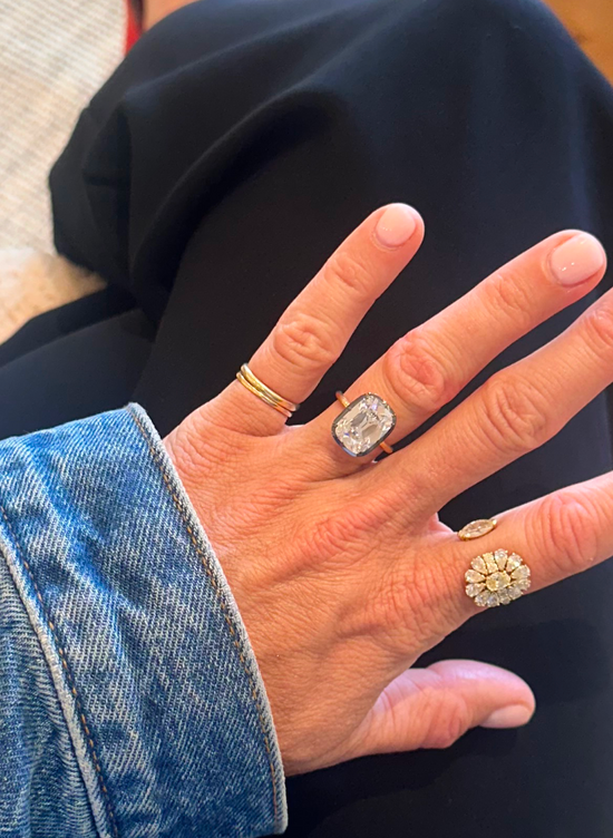 Bouton Lab-Grown Elongated Antique Cushion Cut Shape Diamond Button Back Ring 6 ctw