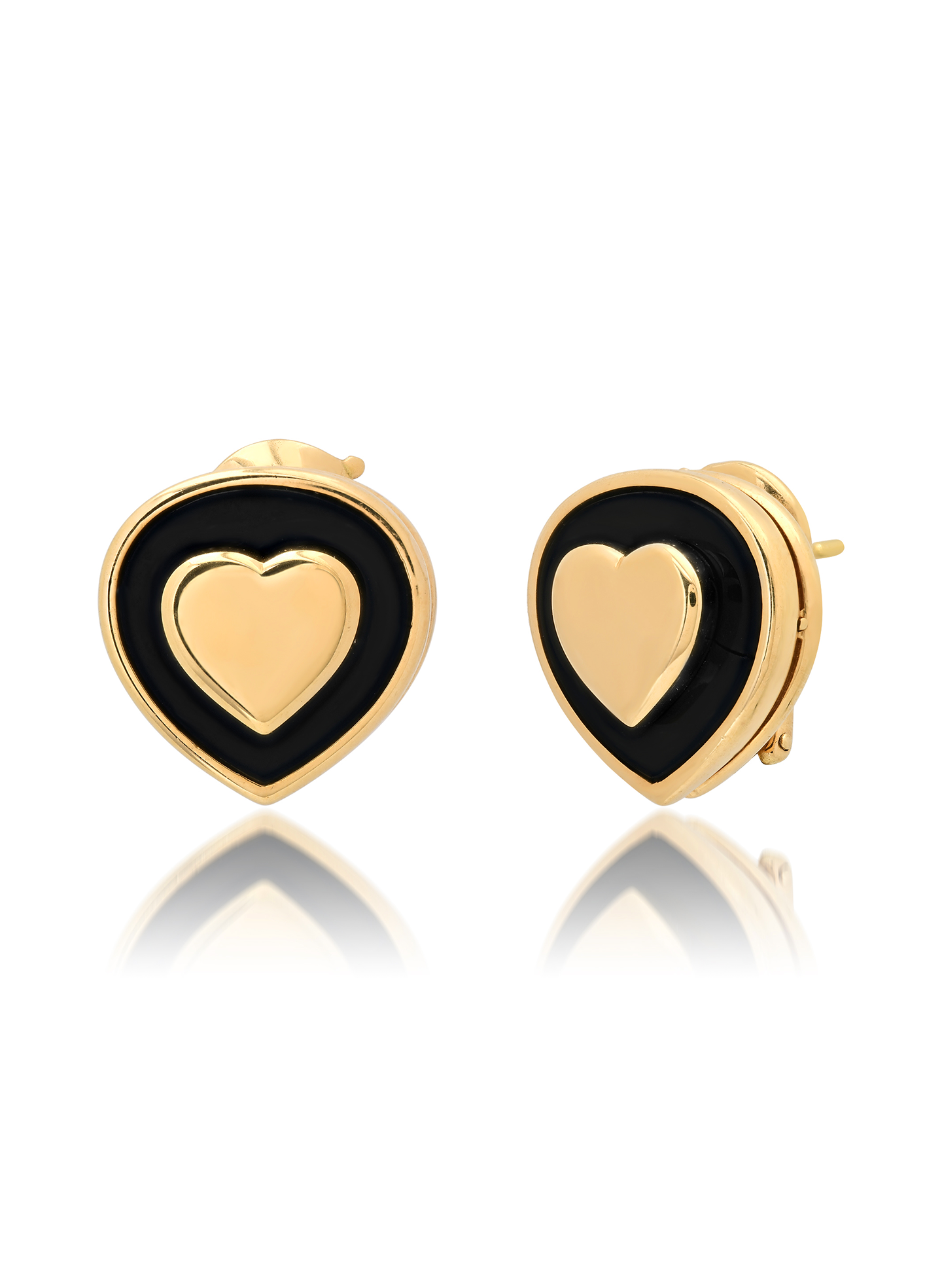Vintage Marina B Gold and Onyx Heart Earrings
