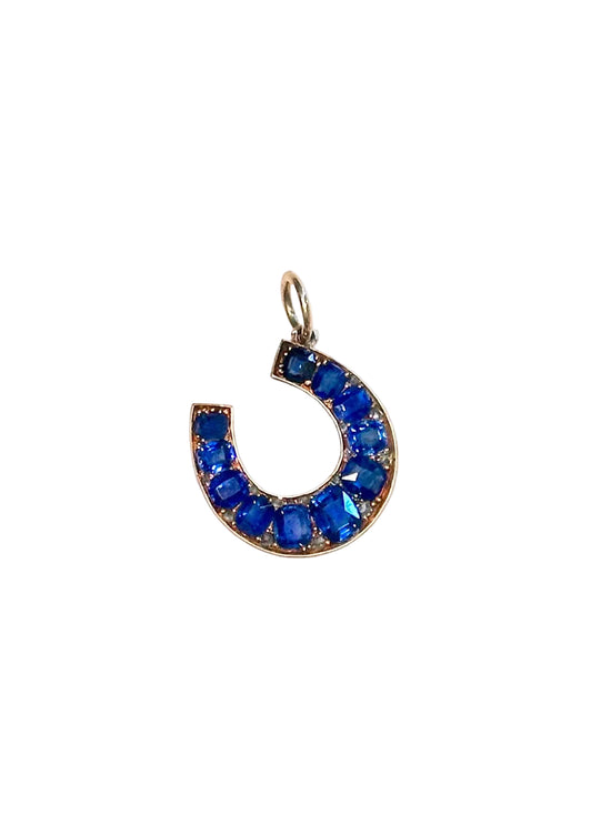 Vintage Victorian Natural Sapphire and Diamond Horseshoe Gold Charm