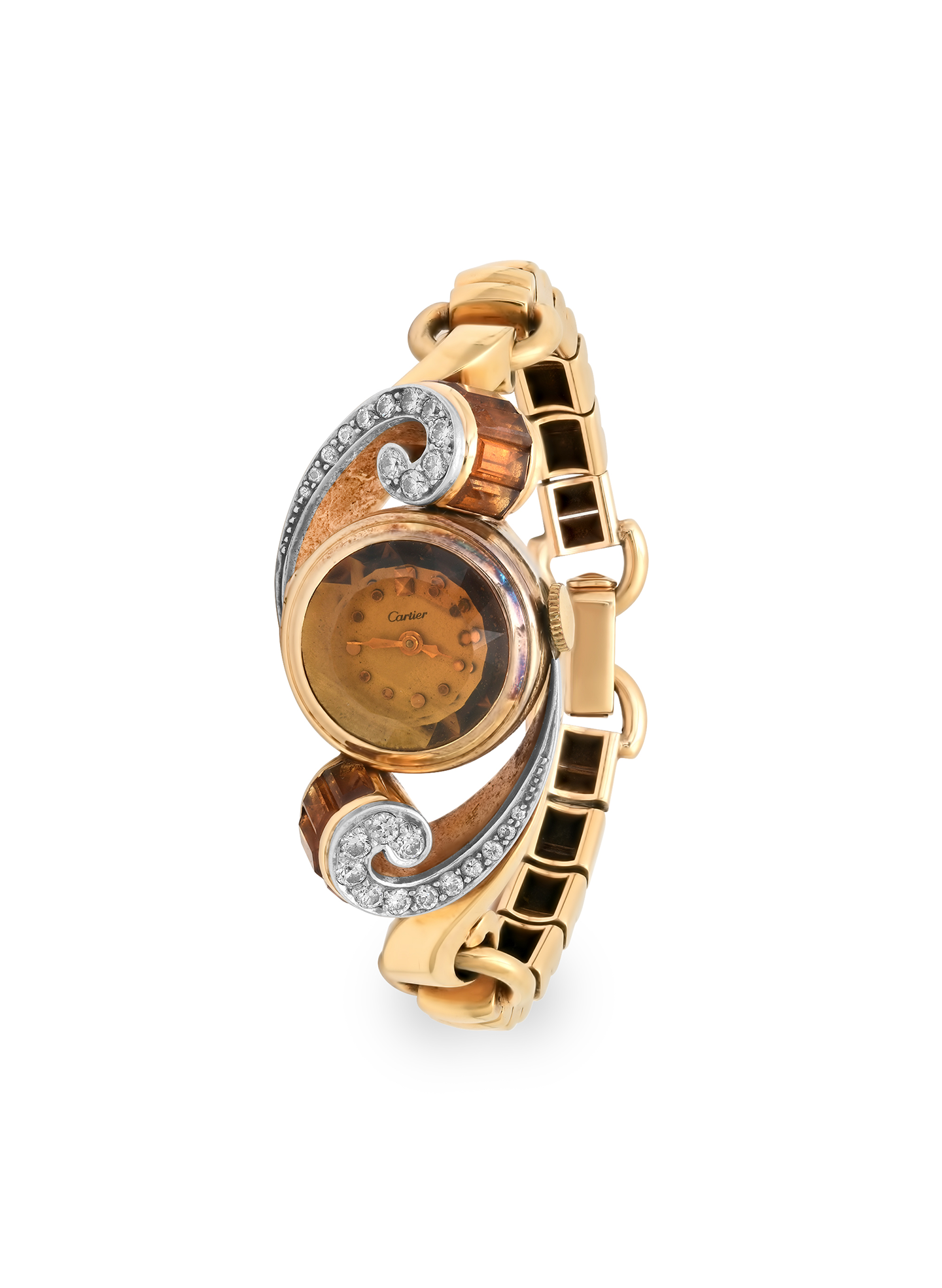 Vintage Cartier 18kt Gold and Diamond Watch with Citrine Face