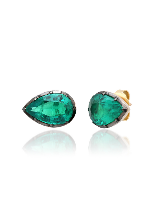 Bouton Lab-Created Emerald Button Back Set Pear Shaped Studs