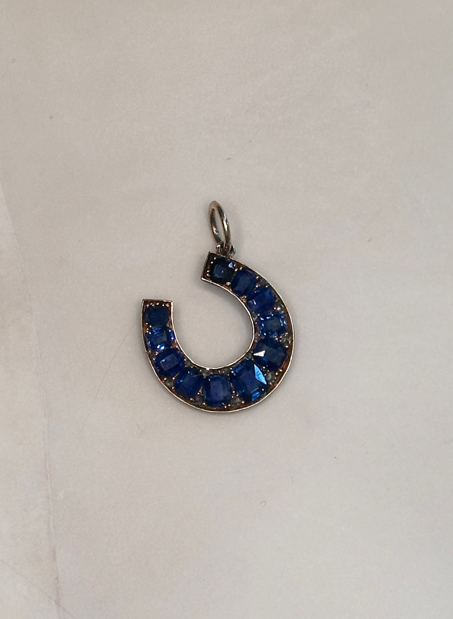 Vintage Victorian Natural Sapphire and Diamond Horseshoe Gold Charm