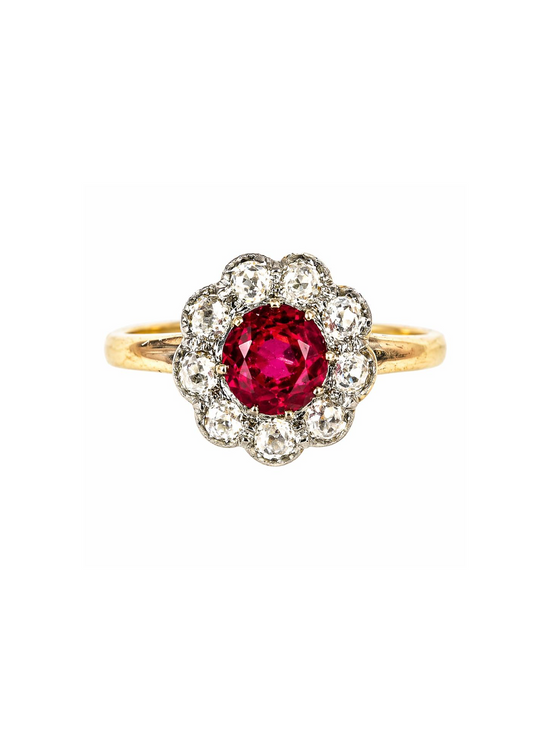 Vintage Victorian Burmese Ruby and Natural Old Cut Diamond Ring in 18kt Gold