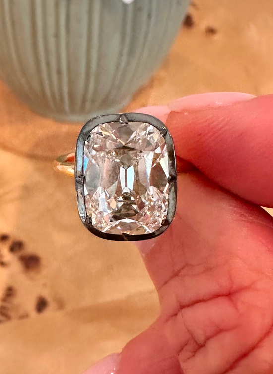 Bouton Lab-Grown Elongated Antique Cushion Cut Shape Diamond Button Back Ring 6 ctw