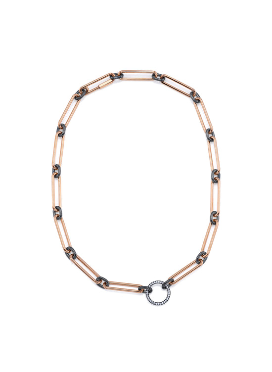 Trombone 18kt Rose Gold Necklace With Lab Grown Pavé Diamond Circle