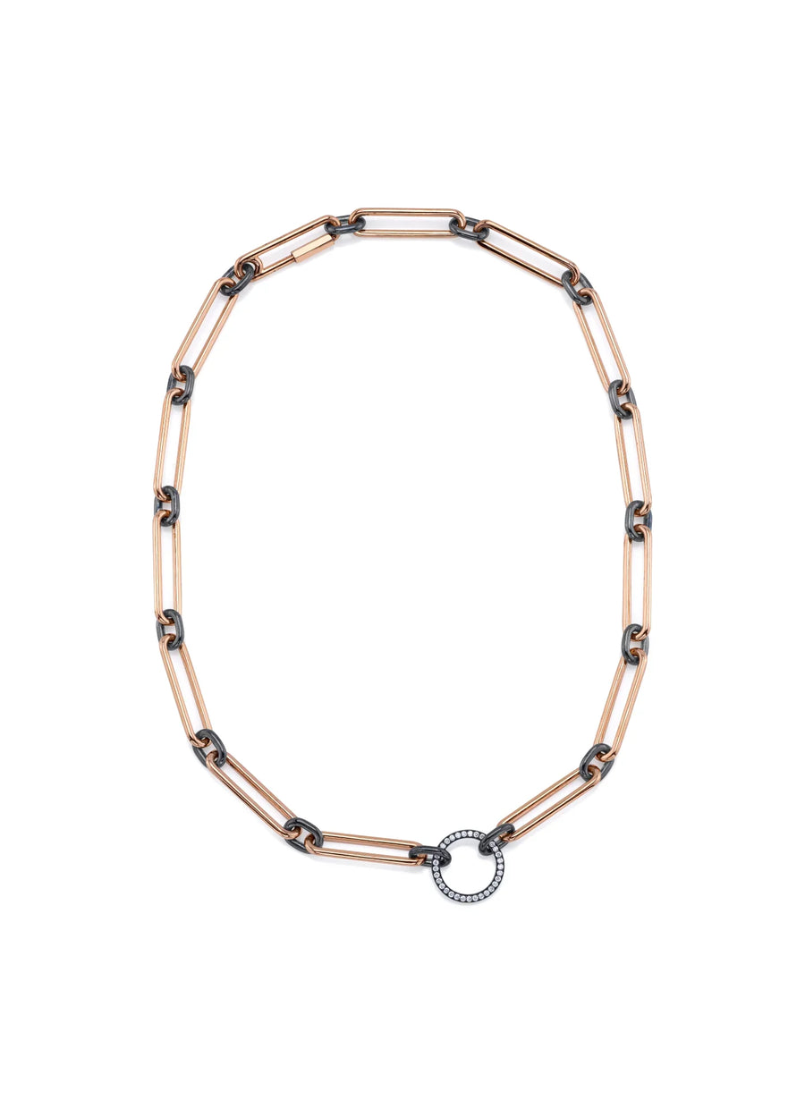 Trombone 18kt Rose Gold Necklace With Lab Grown Pavé Diamond Circle