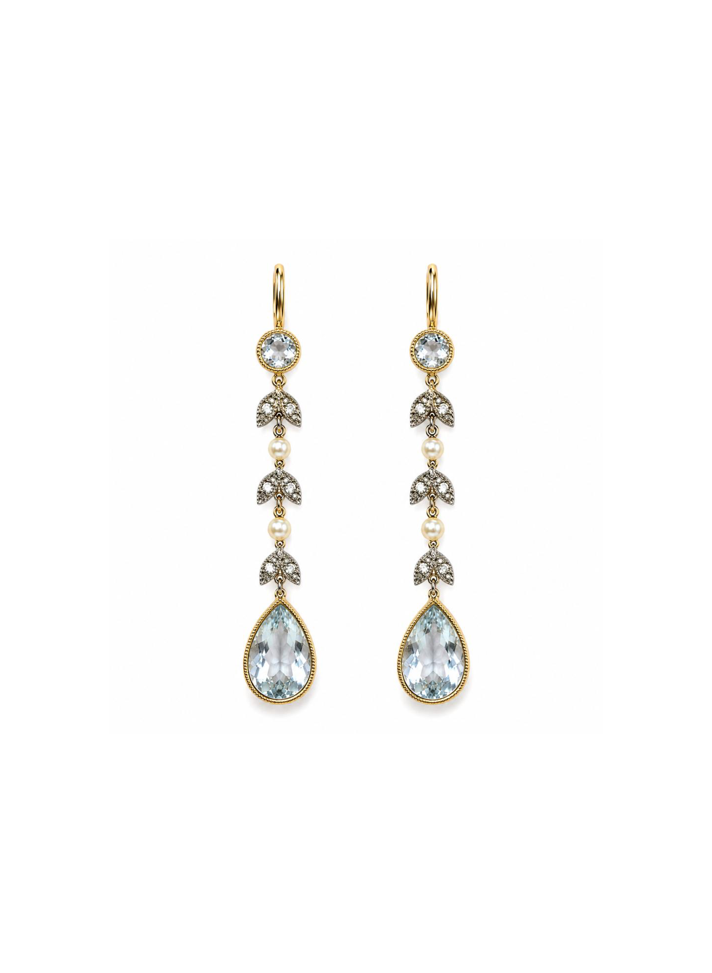Vintage Victorian  Natural Diamond, Pearl and Aquamarine Earrings