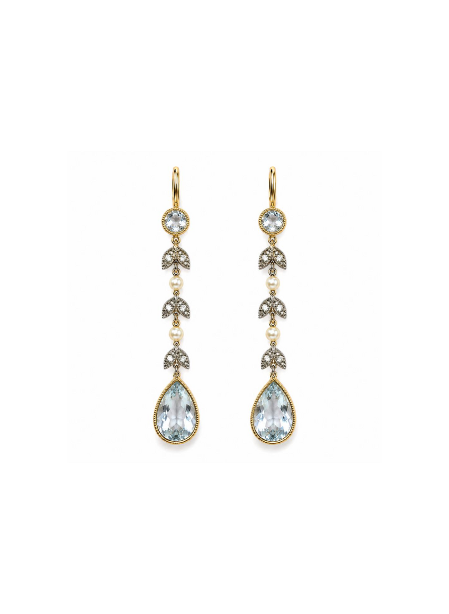 Vintage Victorian natural diamond, pearl and aquamarine earrings